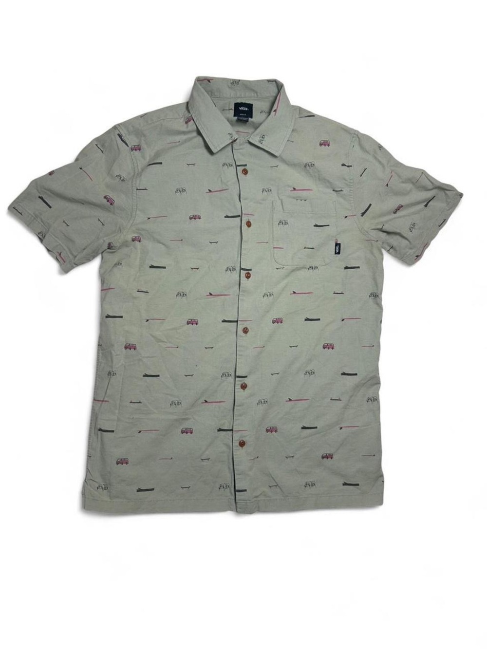Vans Skate Surf Button Up Shirt Medium Sage Green Camp Shirt Linen Blend